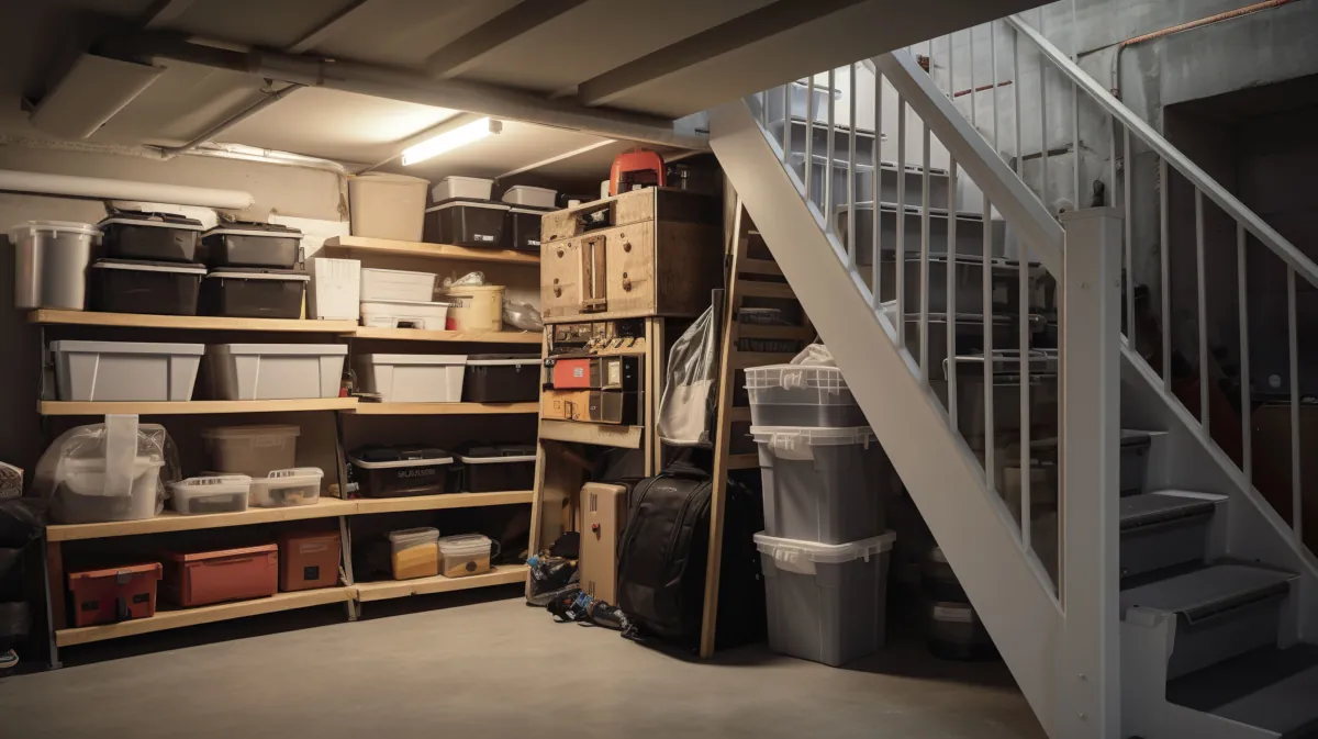 Blasmont SIKU RV 1-35 C MINI nameščen v kleti oziroma shrambi, polni različnih predmetov in elementov.